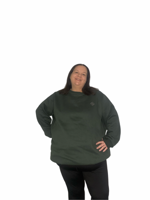 Fleece Oversized Round Neck Jumper - Forest Green