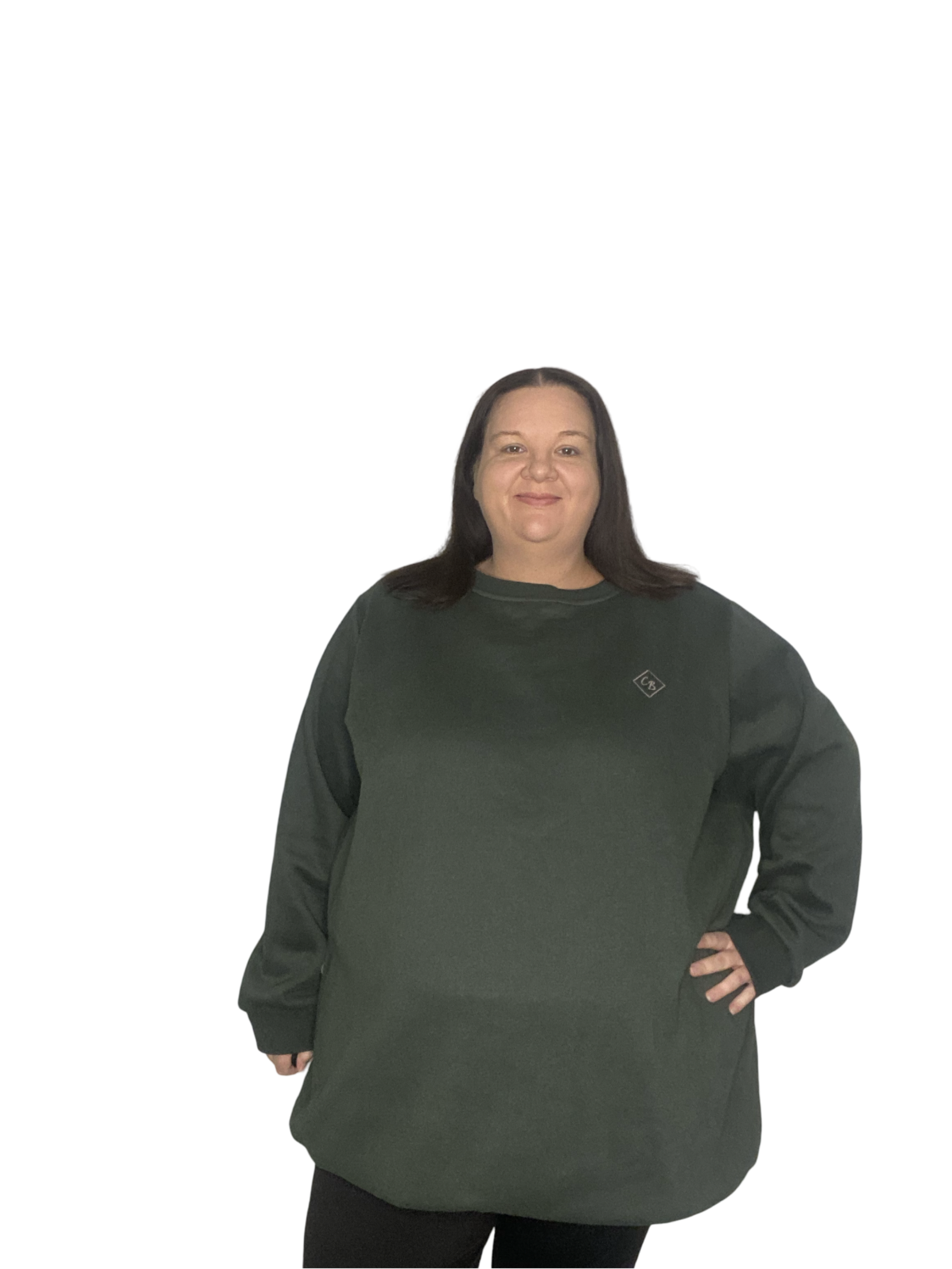 Fleece Oversized Round Neck Jumper - Forest Green