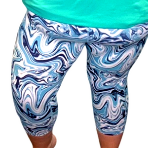 3/4 Length Printed Legging with Pockets - Green Swirl