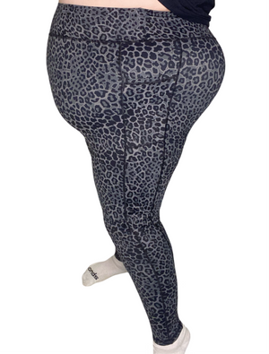 Full Length Legging with Side Pocket - Grey Leopard Print