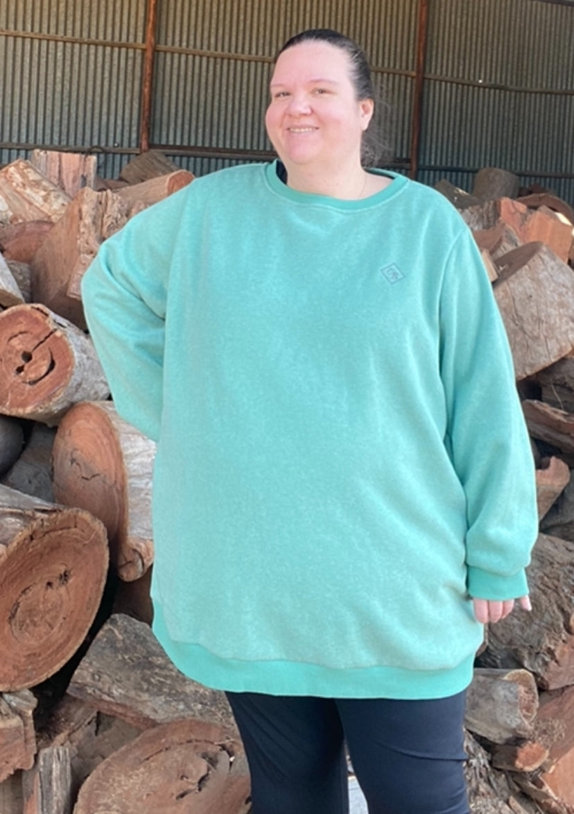 Fleece Oversized Round Neck Jumper - Mint Green