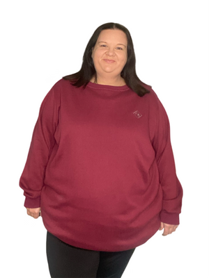 Fleece Oversized Round Neck Jumper - Berry