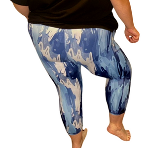 3/4 Length Printed Legging with Pockets - Blue Splash