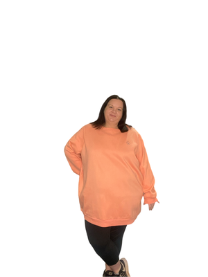 Fleece Oversized Round Neck Jumper - Peach Pink