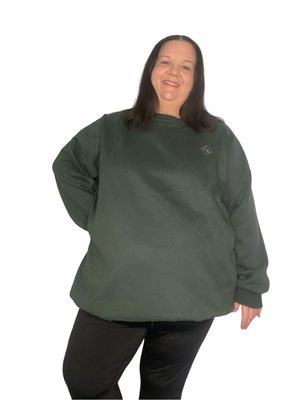 Fleece Oversized Round Neck Jumper - Forest Green