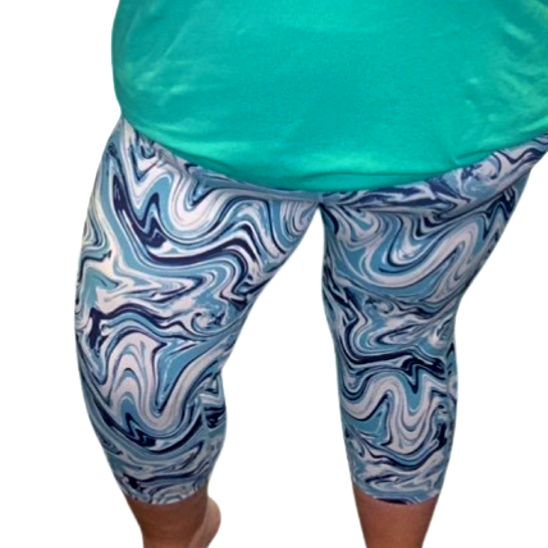 3/4 Length Printed Legging with Pockets - Green Swirl