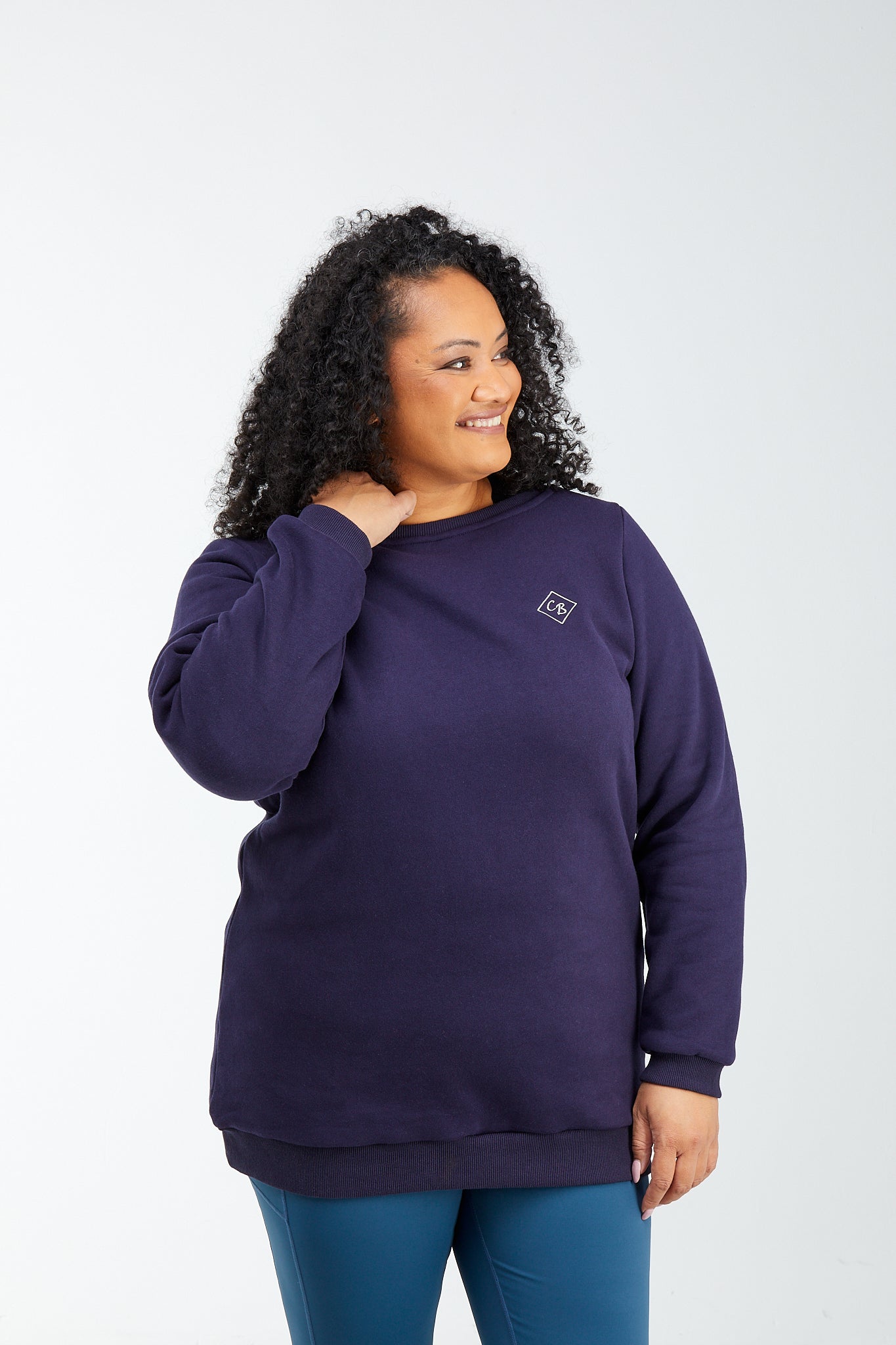 Wide Neck Fitted Jumper - Navy Blue